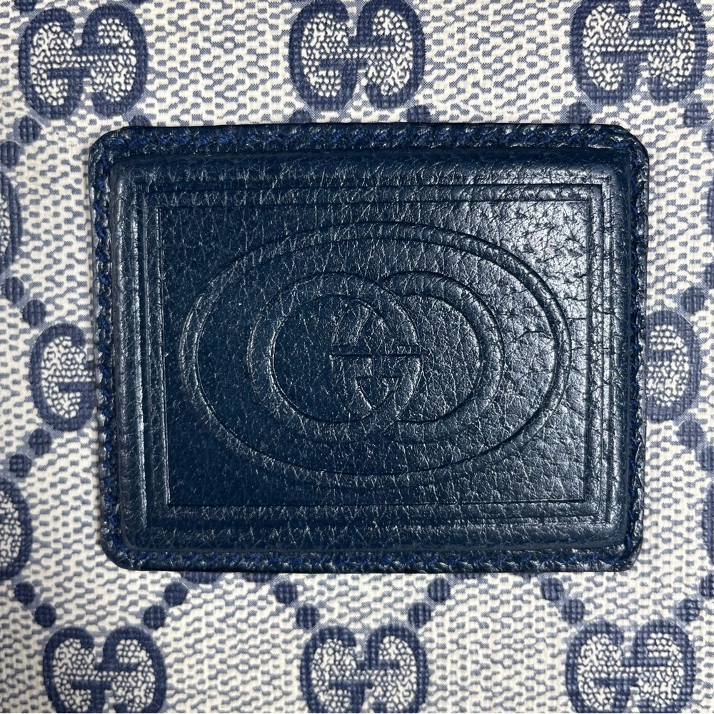 Vintage 1980’s Gucci GG Canvas Purse Handbag Bag Navy Blue Leather Trim Lining - Picture 10 of 16